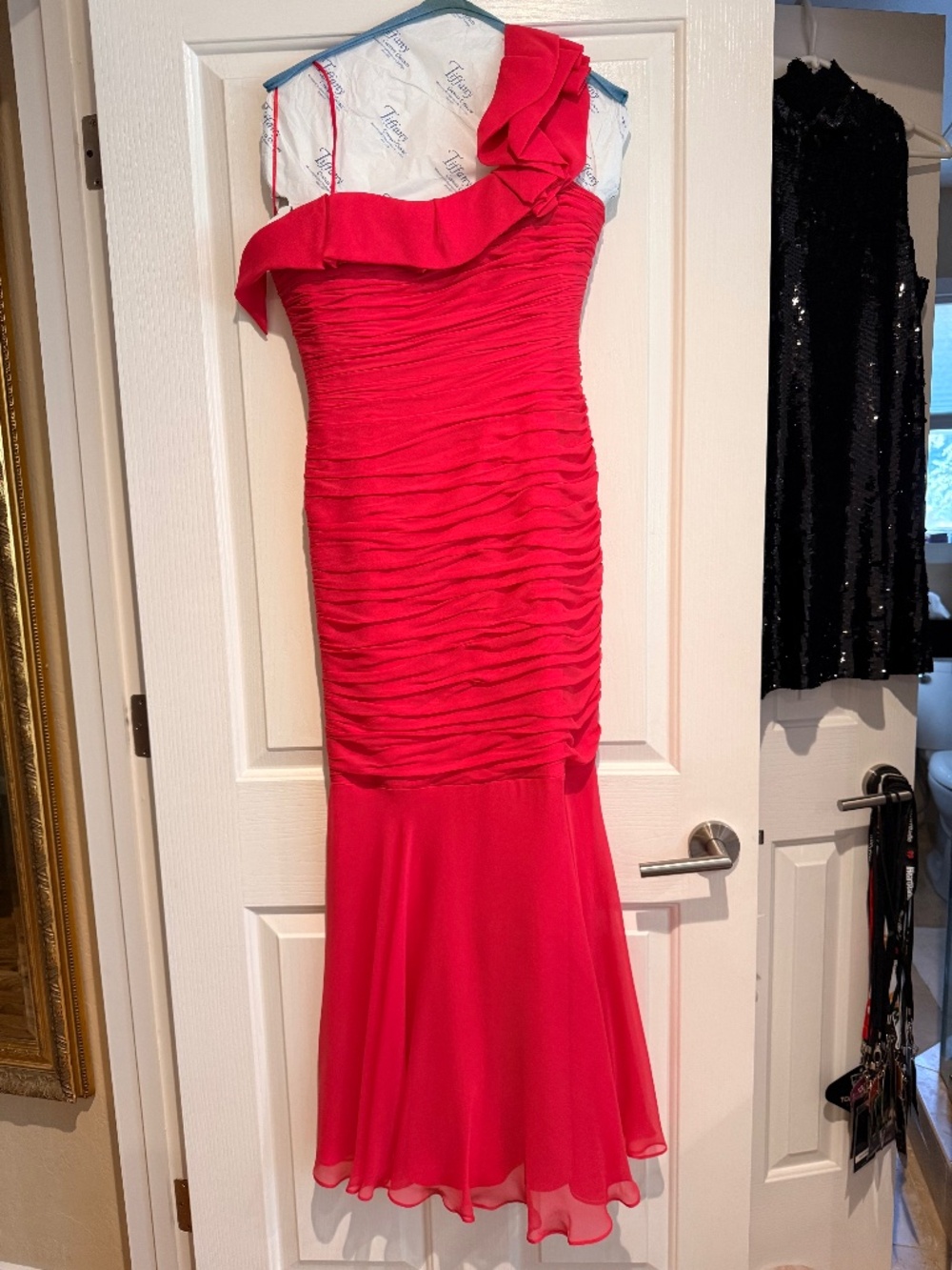 Formal 100% silk gown by Rickie Freeman Teri Jon. Fuchsia/hot coral color Size 8